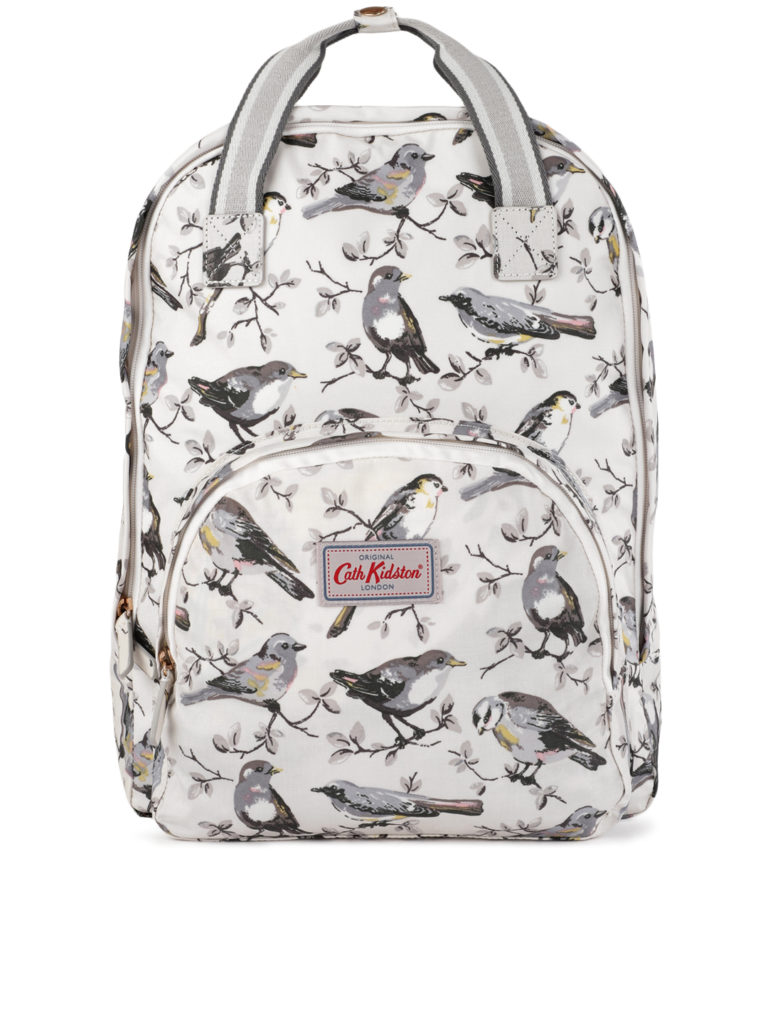 Cath-Kidston-Women-Grey-&-Off-White-Floral-Print-Backpack
