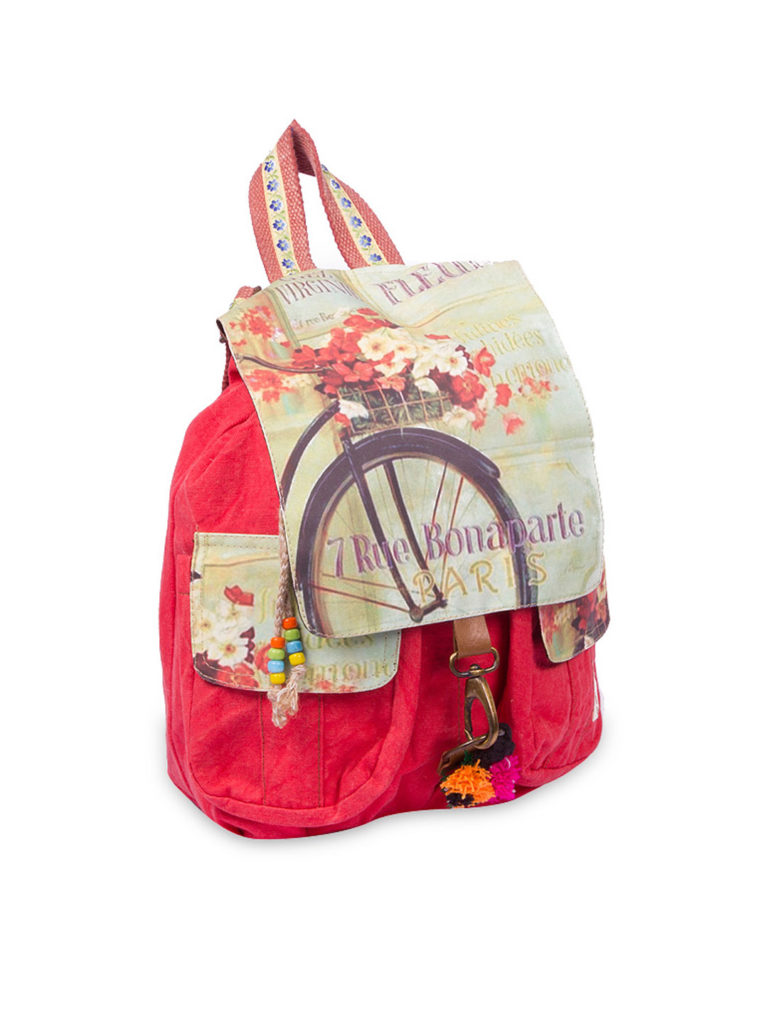 The-House-of-Tara-Women-Coral-Red-Printed-Backpack